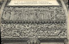 CPA La Cathedrale de Rouen Portail des Libraires Tympan La separation des elus et des maudits La resurrection des morts