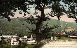 VINTAGE POSTCARD Dirtied Of Salat Overall picture of the saline thermal baths and the convent of Montavan Seen from of the road of the Pyrenees