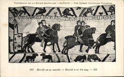 VINTAGE POSTCARD Tapisserie of the Queen Mathilde Bayeux Harold is moving