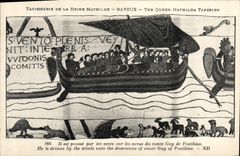 CPA Tapisserie de la Reine Mathilde Bayeux Harold est pousse par les vents Guy de Ponthieu Bateau