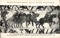 VINTAGE POSTCARD Tapisserie of the Queen Mathilde Bayeux Guy leads Harold has Beaurin Vautour Raptor