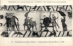 VINTAGE POSTCARD Tapestry of the Queen Mathilde Bayeux Pourpaler between Guy and Harold