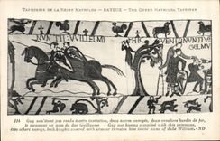 VINTAGE POSTCARD Tapisserie of the Queen Mathilde Bayeux Guy not being returned has this invitation