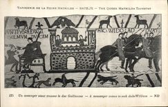 VINTAGE POSTCARD Tapisserie of the Queen Mathilde Bayeux a messenger comes to find the duke Guillaume