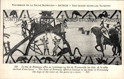 CPA Tapisserie de la Reine Mathilde Bayeux Le duc de Bretagne offre en hommage au duc de Normandie les clefs