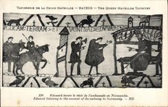 VINTAGE POSTCARD Tapisserie of the Queen Mathilde Bayeux Edouard listens to the account of the embassy in Normandy