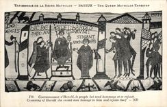CPA Tapisserie de la Reine Mathilde Bayeux Couronnement d'Harold 