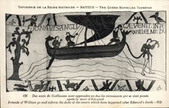 VINTAGE POSTCARD Tapestry of the Queen Mathilde Bayeux Of the friends of Guillaume Boat