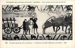 POSTAL Tapisserie de la VENDIMIA de la reina Matilde Bayeux que un tanque encarga de los vinos y de las armas