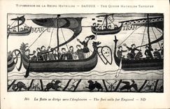 POSTAL Tapisserie de la VENDIMIA de la reina Matilde Bayeux que la flota se mueve hacia el barco de Angeleterre