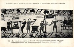 POSTAL Tapisserie de la VENDIMIA de la reina Matilde Bayeux que las carnes cocinan