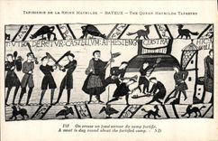 La POSTAL Tapisserie de la VENDIMIA de la reina Matilde Bayeux una cava un hoyo alrededor del forfifie del campo