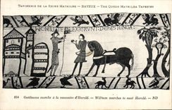 CPA Tapisserie de la Reine Mathilde Bayeux Guillaume marche a la rencontre d'Harold
