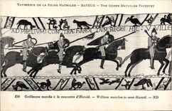 CPA Tapisserie de la Reine Mathilde Bayeux Guillaume marche a la rencontre d'Harold