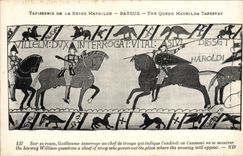 CPA Tapisserie de la Reine Mathilde Bayeux Sur sa route Guillaume interroge un chef de troupe 