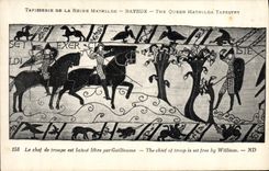 POSTAL Tapisserie de la VENDIMIA de la reina Matilde Bayeux que un jefe de las hojas del este de la tropa libera por Guillermo