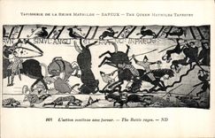 CPA Tapisserie de la Reine Mathilde Bayeux L'action continue avec fureur