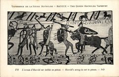 CPA Tapisserie de la Reine Mathilde Bayeux L'armee d'Harold est taillee en pieces