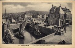 VINTAGE POSTCARD Honfleur Lieutenancy and the Port Boats of sin