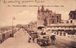 VINTAGE POSTCARD Villers on Sea Hotel Bellevue and the Automobile Dam Horse