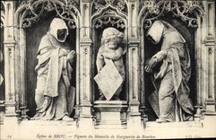 VINTAGE POSTCARD Church of Husks Figures of the mausoleum of Marguerite de Bourbon