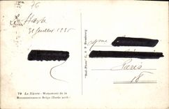 Monumento de Le Havre de la POSTAL de la VENDIMIA del reconocimiento belga