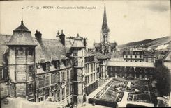 VINTAGE POSTCARD Rouen interior Court of the Archbishop's palace