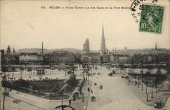 VINTAGE POSTCARD Rouen Places Carnot seen of the Quays and the Boieldieu Bridge