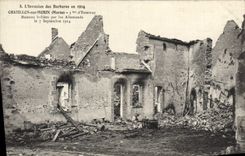 VINTAGE POSTCARD Chatillon On Morin Houses Brulees Militaria