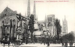 Burdeos de la POSTAL de la VENDIMIA la mula del asno del coche de la catedral