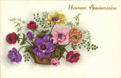 CPA Fantaisie Fleurs Heureux Anniversaire