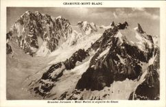 Montaje del mazo de Chamonix Mont Blanc Jorasses de la POSTAL de la VENDIMIA e interruptores grandes del gigante