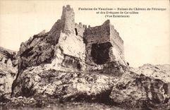 VINTAGE POSTCARD Fountain of Vaucluse Ruins of the Castle of Petrarque and the Bishops of Cavaillon Seen external