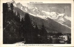 Camino de la POSTAL de la VENDIMIA de la masa sólida de las montan@as de Mont Blanc visto del camino de Argentieres