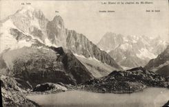 Lago blanco de la POSTAL de la VENDIMIA y la cadena de Mont Blanc