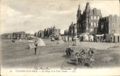 VINTAGE POSTCARD Villers On Sea the Beach and the villa Abadie Children