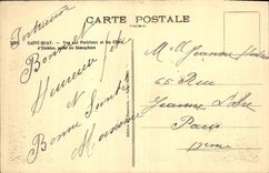 POSTAL Quay santo de la VENDIMIA visto en Portrieux y dimensiones de las vertientes del ganado tomadas del semáforo