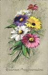 CPA Fantaisie Fleurs Heureux Anniversaire 