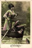 VINTAGE POSTCARD Fantaisie Woman Poisson April 1st Fishes