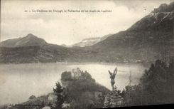 POSTAL de la VENDIMIA el castillo de Duingt Parmelan y dientes de Lanfont