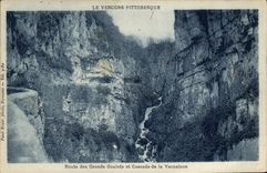 VINTAGE POSTCARD Road of Great Narrow parts and Cascades of Vernaison