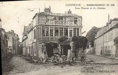 Calles de Mosnier del bombardeo de Compiegne de la POSTAL de la VENDIMIA y del castillo de Militaria