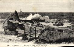 VINTAGE POSTCARD Biarritz the Rock of the Virgin Taken By heavy weather