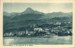 VINTAGE POSTCARD Evian les Bains View of the Station Boat