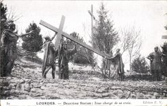 VINTAGE POSTCARD Lourdes Second Station charges with its cross