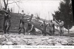 VINTAGE POSTCARD Lourdes Third Station Simon Jesus falls For the First Time