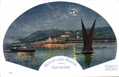 VINTAGE POSTCARD Evian les Bains Moonlight Boats