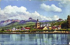 VINTAGE POSTCARD Evian Les Bains and the Tooth D' Oche