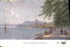 VINTAGE POSTCARD Evian and the Quay Baron de Blonay
