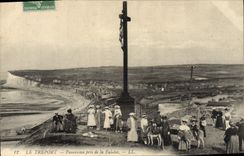 Panorama de Treport de la POSTAL de la VENDIMIA tomado de las mujeres del acantilado - mulas del asno de los niños